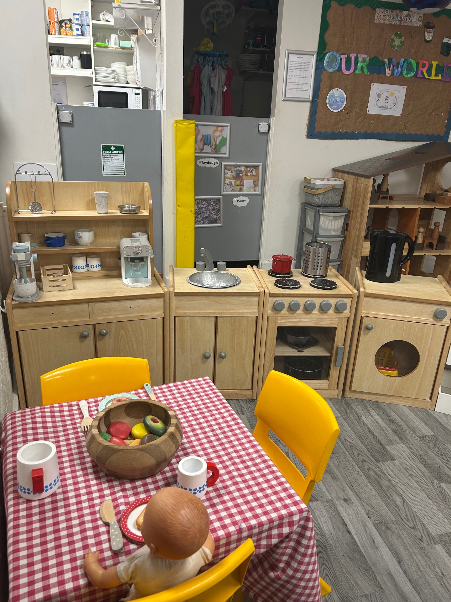 Wooden play kitchen ready for role play